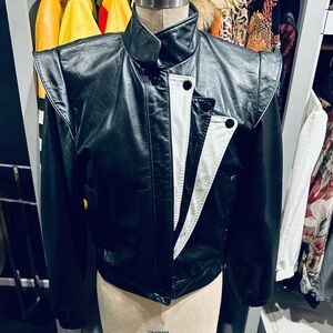 Vintage 80e Michael Jacket style Black and White Leather Jacket